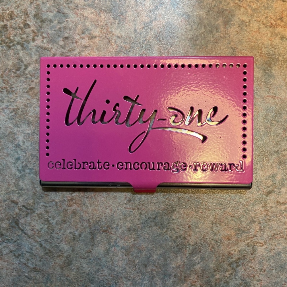 Thirty-One Brand Pink Metal Business Card Holder